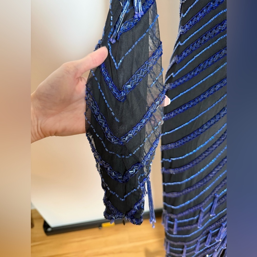 Vintage Lillie Rubin Embellished Cobalt Blue Silk Gown Size 4 - Picture 10 of 16